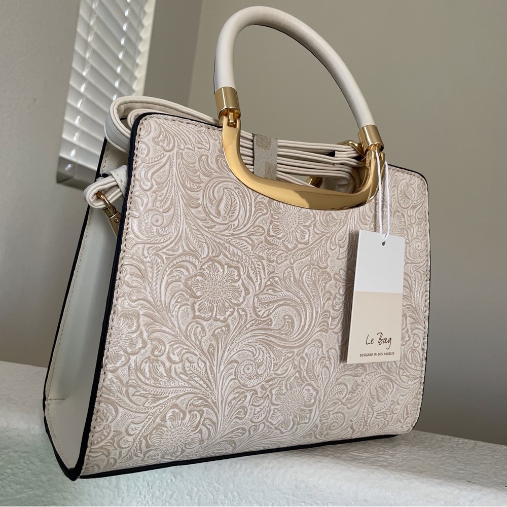 Cream and gold embossed handbag/crossbody